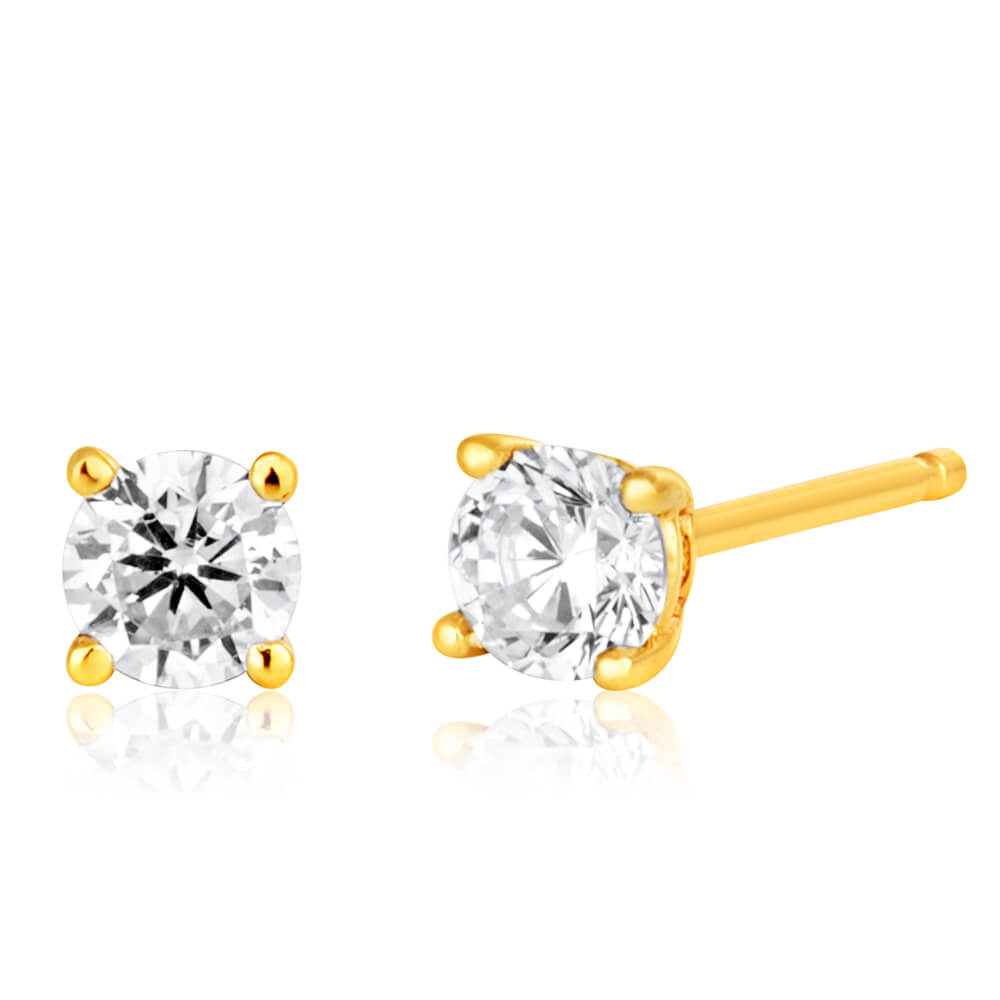 9ct Yellow Gold 3mm Cubic Zirconia Brilliant Cut Stud Earrings for Daily Wear