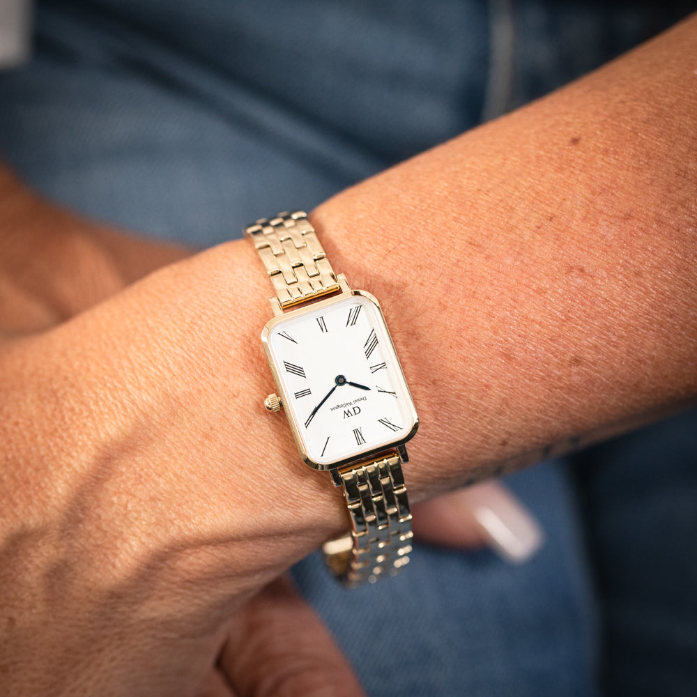 Daniel Wellington Luxury Gold Quadro Stainless Steel Watch DW00100688 with Roman Numerals