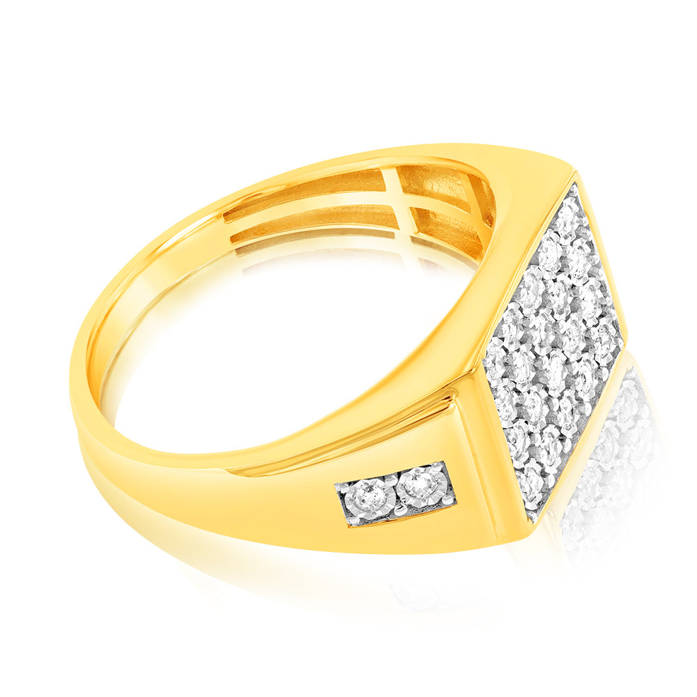 Exquisite 1/3 Carat Men's Diamond Ring Set in 9 Carat Yellow Gold with Rhodium Accents and 24 Sparkling Diamonds