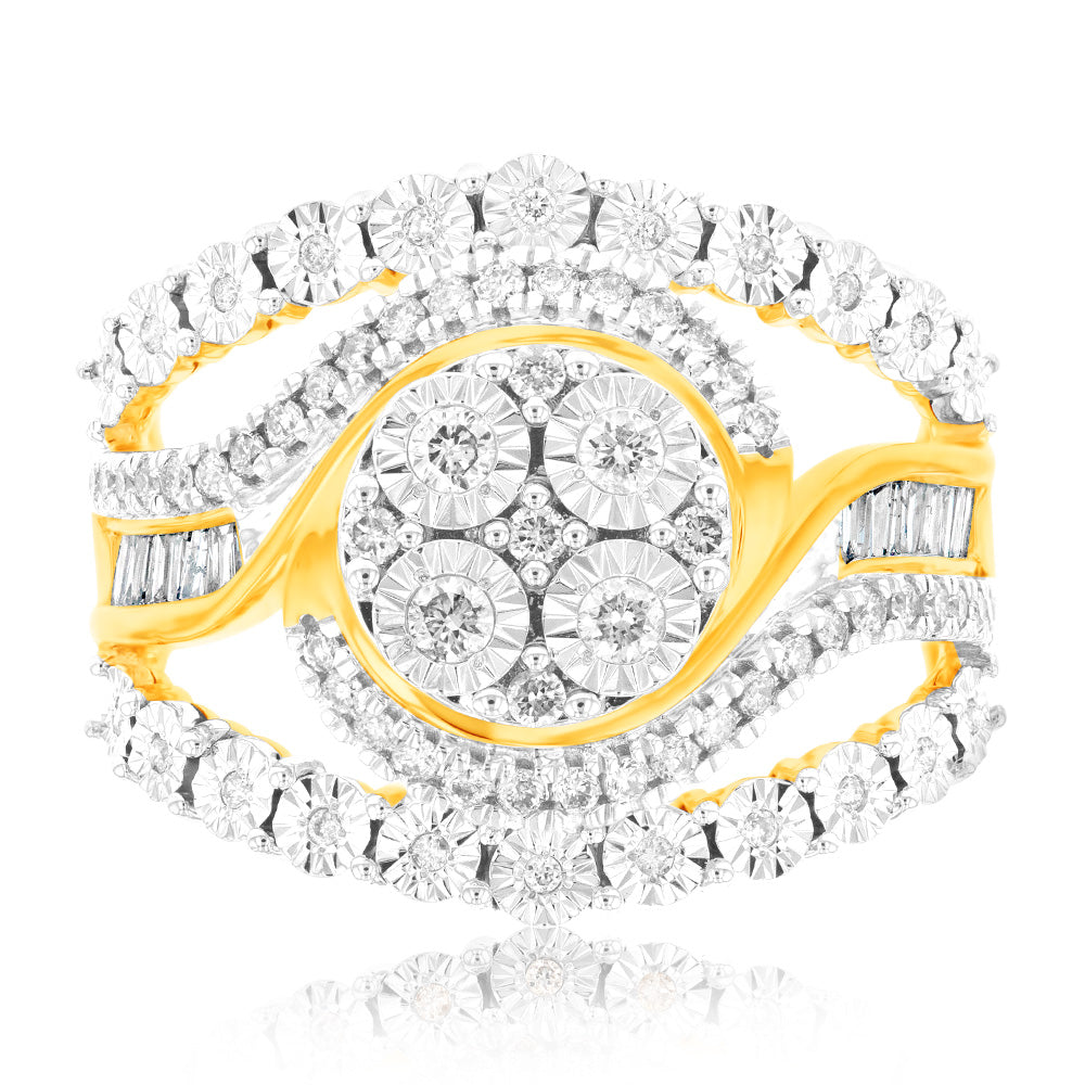 9 Carat Yellow Gold 0.5 Carat Diamond Elegant Big Look Dress Ring for Special Occasions