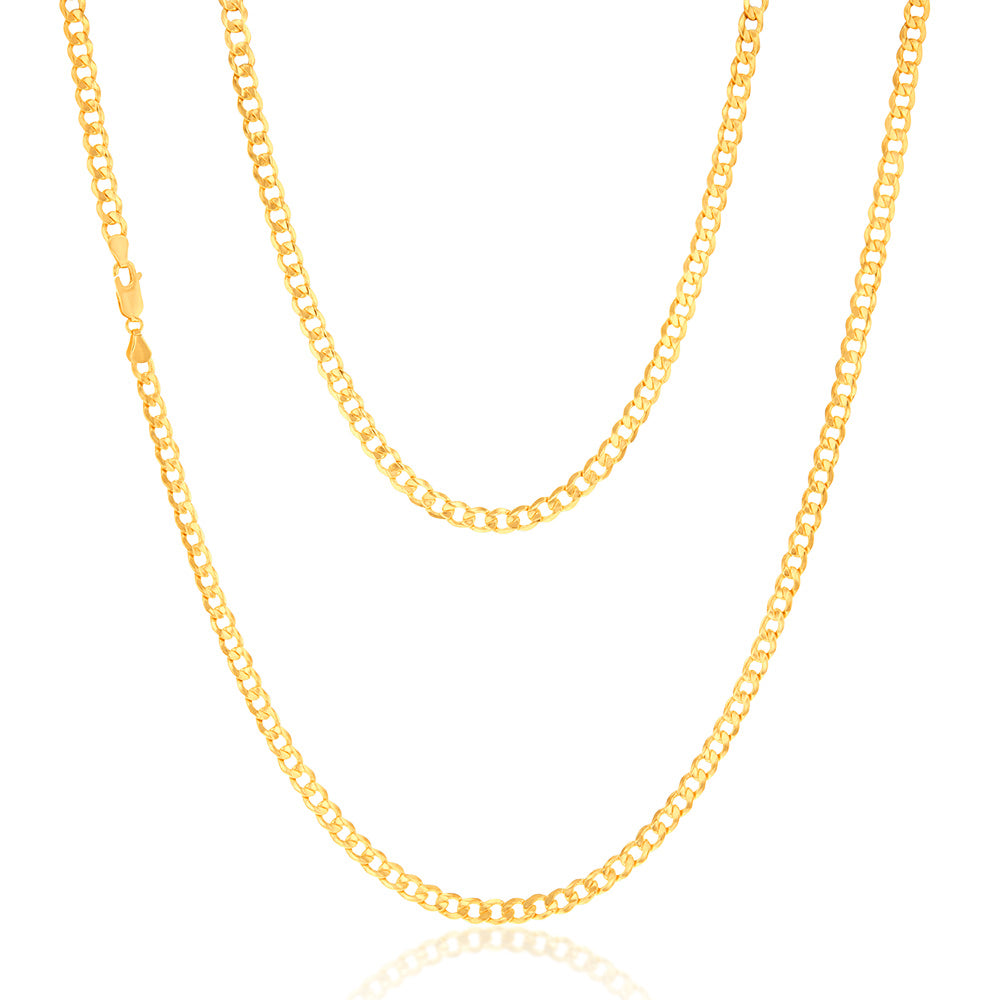 70cm 9 Carat Yellow Gold Plated Bevelled Curb Chain of 120 Gauge - Ideal Men's Jewelry Piece