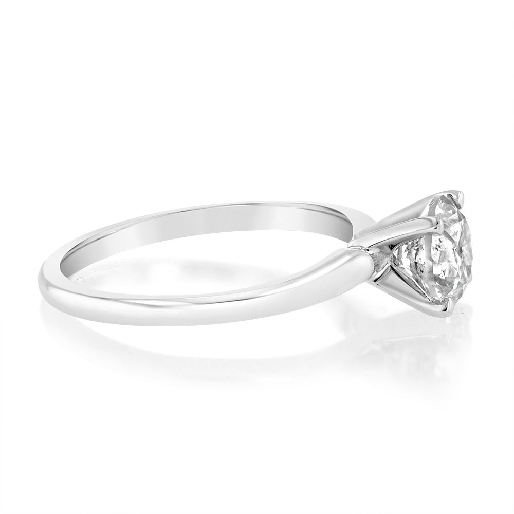 14ct White Gold Ring with 1 Carat Brilliant Cut Diamond in Stylish Knife Edge Setting