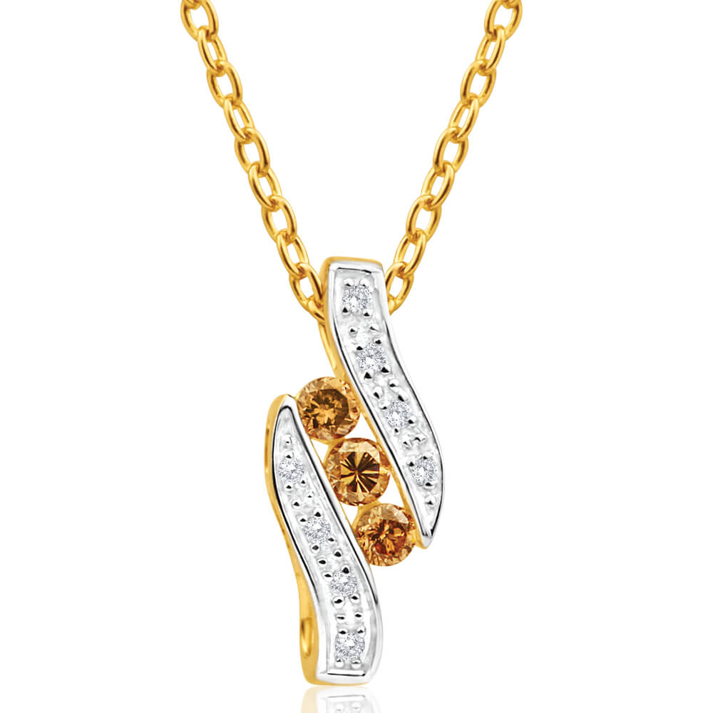 1/5 Carat Australian Diamond Pendant in 9ct Yellow Gold with Cognac Diamonds