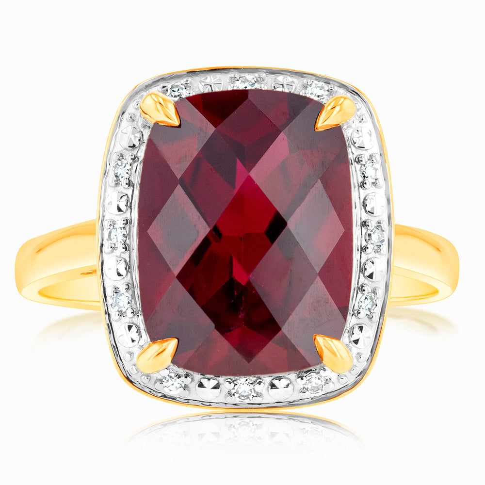 Stunning 9ct Yellow Gold Ring with Lab - Created Rubies and Diamonds