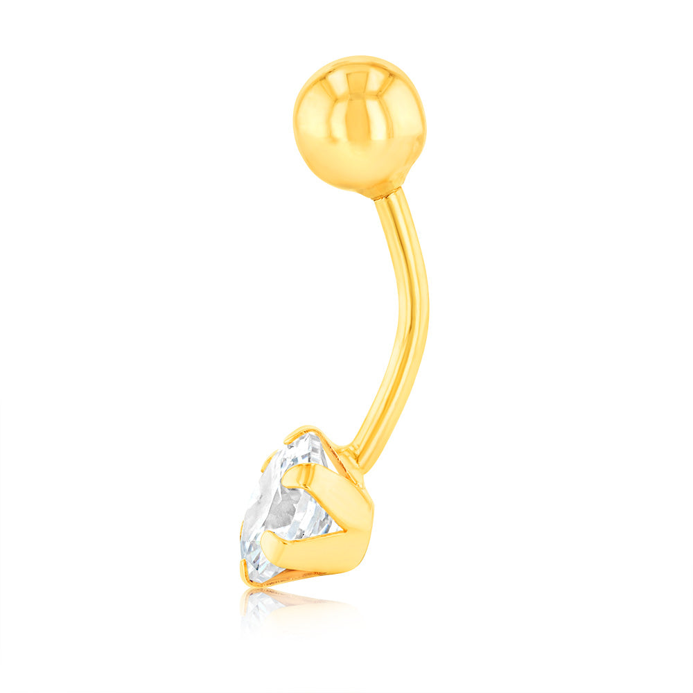 6mm White Round Zirconia Belly Bar Crafted from 9ct Yellow Gold