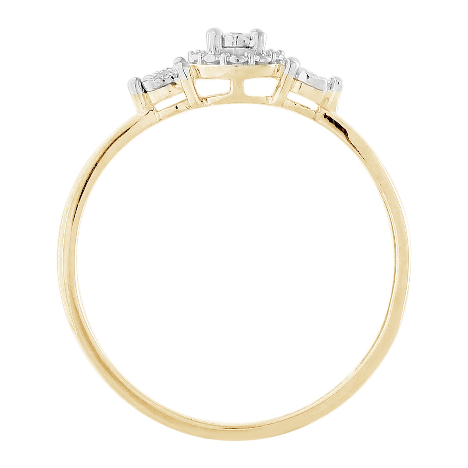 9 Carat Yellow Gold Diamond Trilogy Engagement Ring Featuring 3 Sparkling Brilliant Diamonds in a Disc Setting