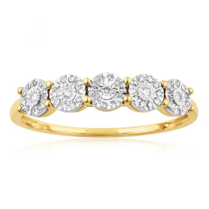 Stunning 9ct Yellow Gold Ring with 20 Points Brilliant Cut Diamonds and 2-Carat Visual Effect