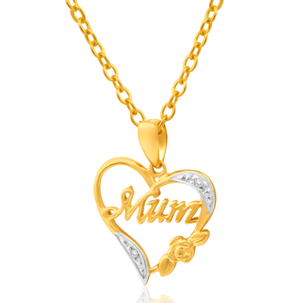 Exquisite 9ct Yellow Gold Diamond Pendant for Mum