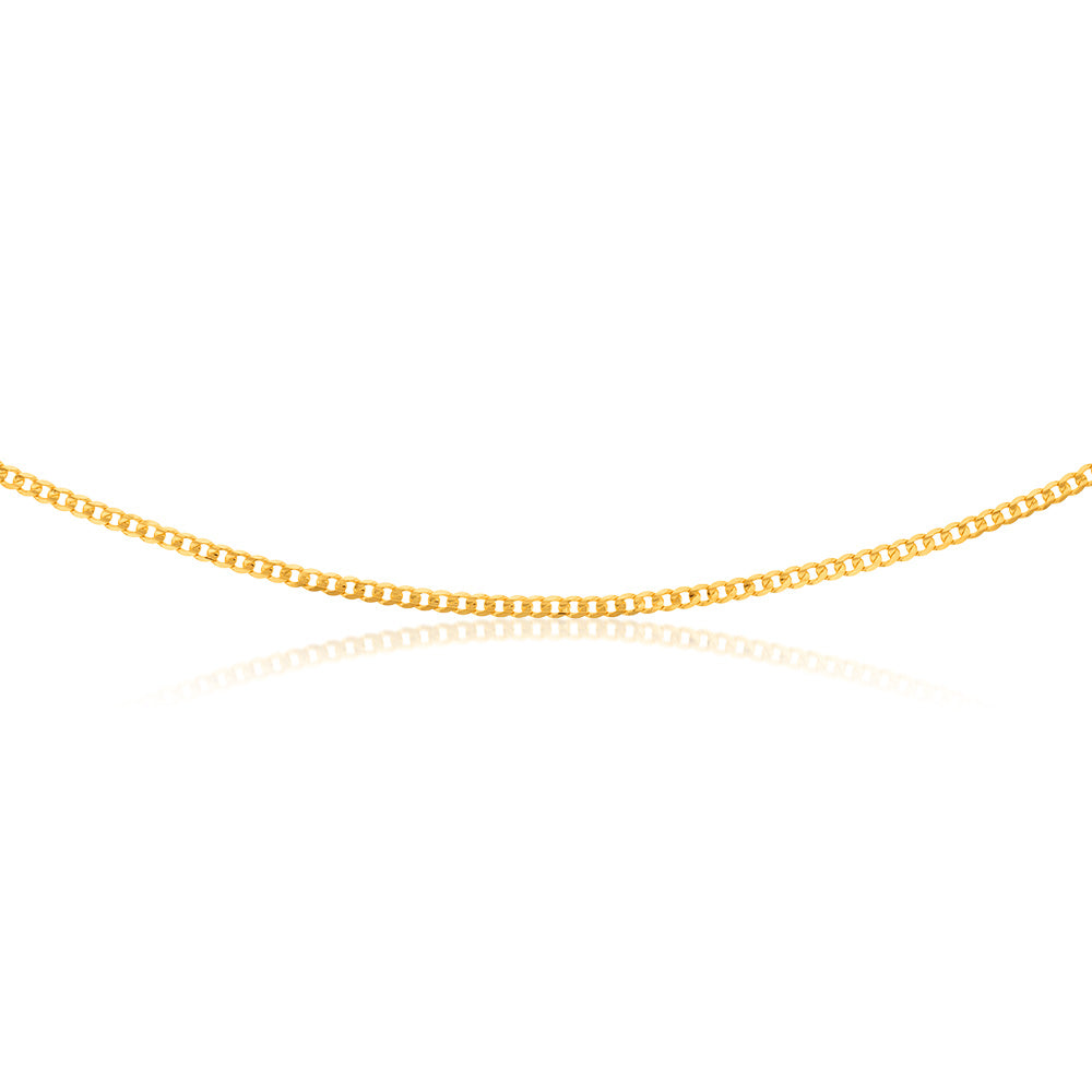 9 Carat Yellow Gold Concave Super Flat 80 Gauge 3mm Curb Style 45cm Gold Necklace Chain