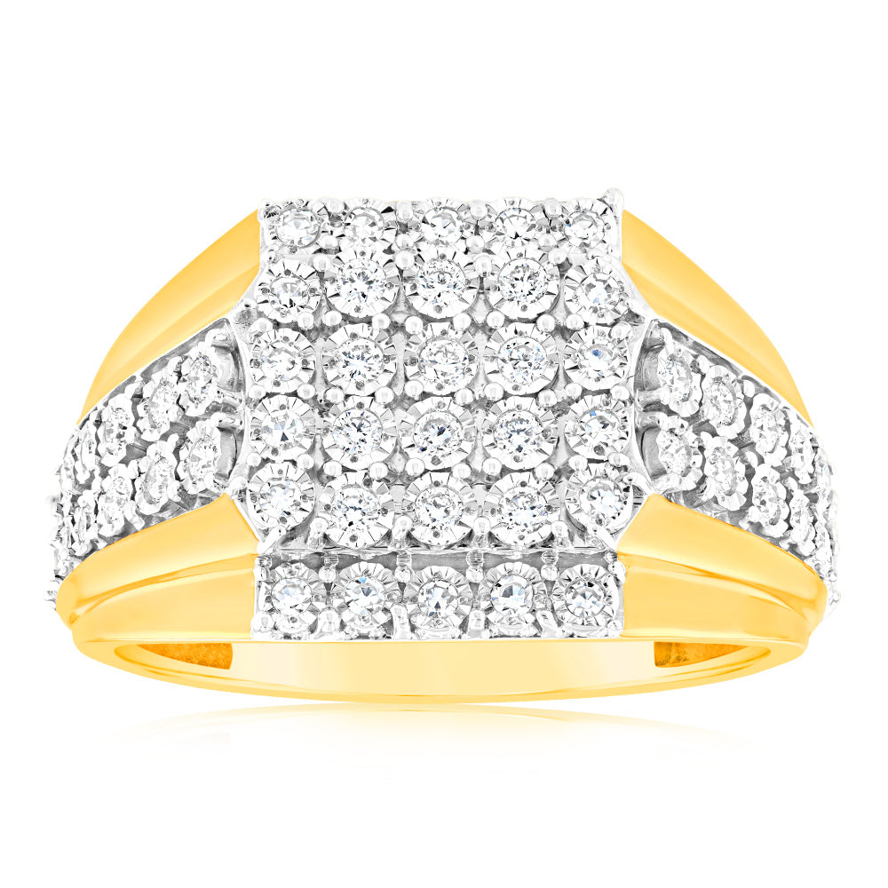 Stunning 9ct Yellow Gold Cluster Ring with Luminescent Lab - Grown Diamonds
