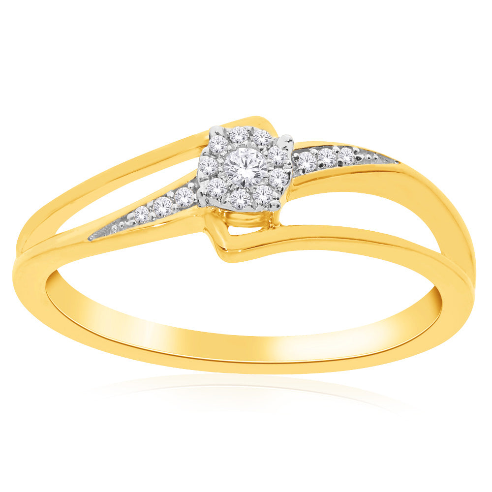 10-carat Yellow Gold Jewelry with 16 Stunning Brilliant Cut Diamonds