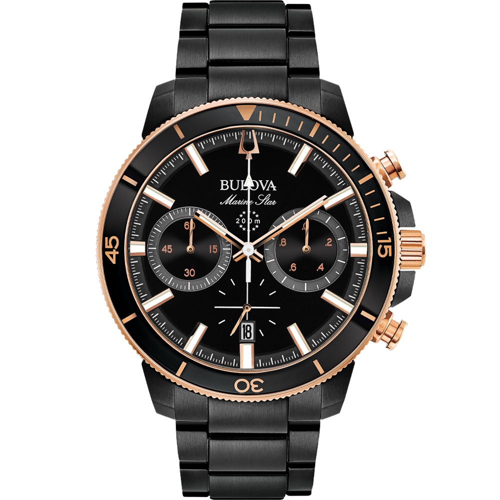 Mens Bulova 98B302 Marine Star Chronograph Watch with Black Stainless Steel
