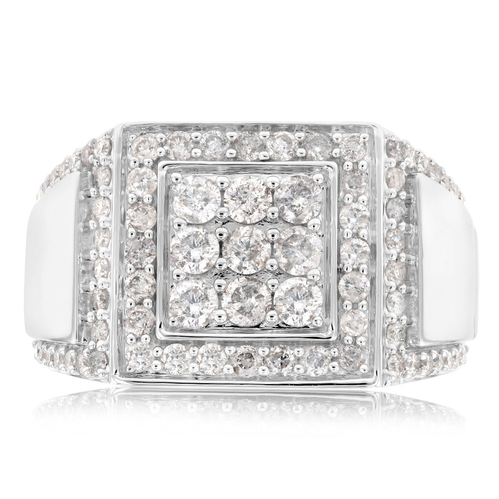 Stylish 1.5 Carat Diamond Ring for Men in 10ct White Gold