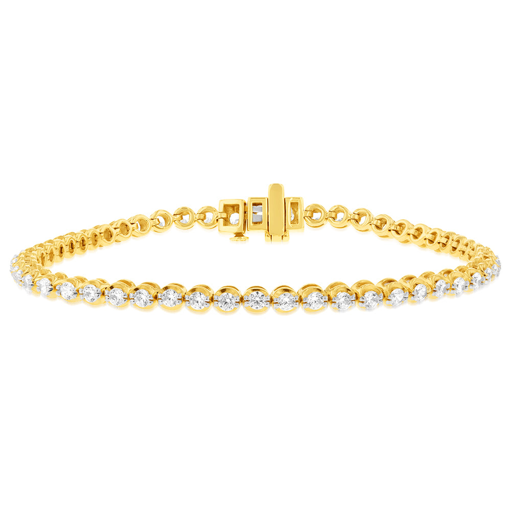 18cm 14ct Yellow Gold Tennis Bracelet with 2 Carats of 51 Brilliant Diamonds