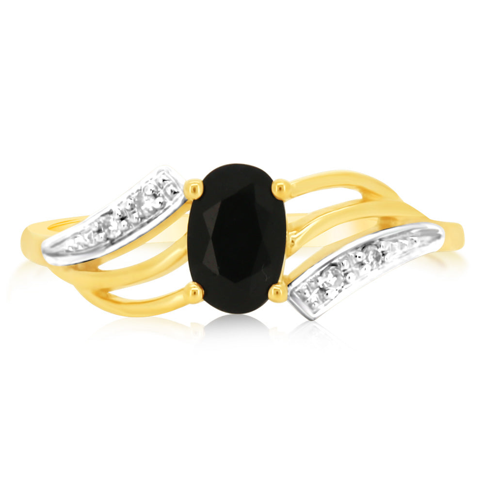 Stunning 9ct Yellow Gold Ring with 0.65 Carat Natural Sapphire and Diamonds