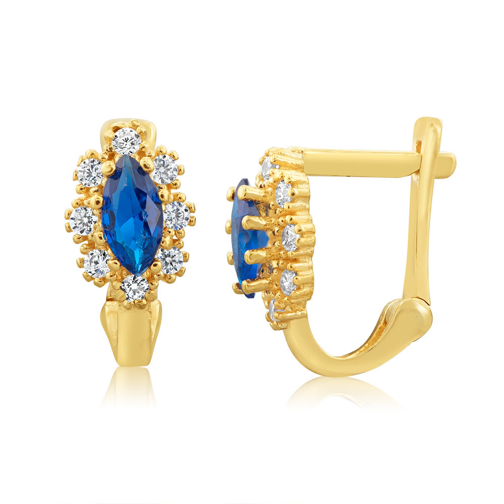 Stunning 9ct Yellow Gold Hoop Earrings Adorned with Blue Spinel and White Cubic Zirconia Gemstones