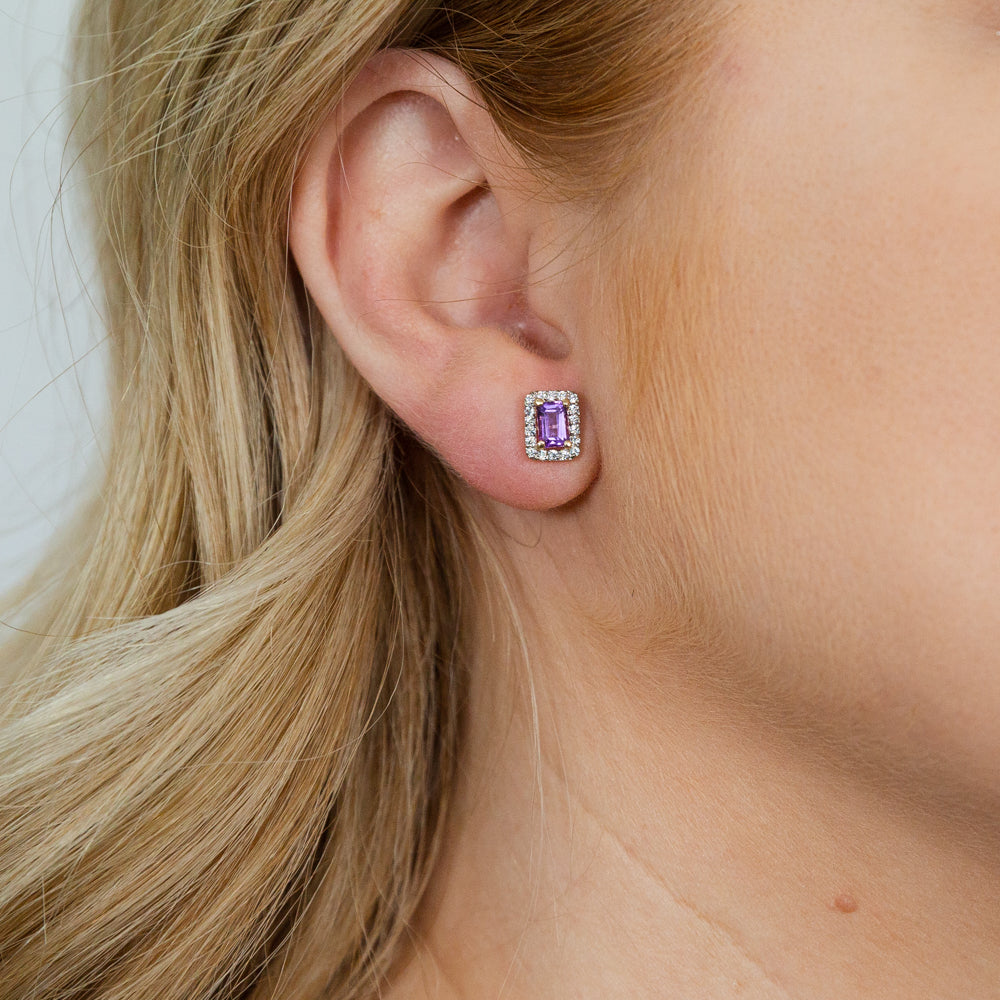 Gorgeous 9ct Yellow Gold Studs with Amethyst and Zirconia
