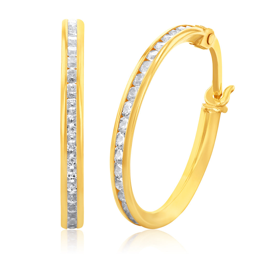 15mm 9ct Yellow Gold Cubic Zirconia Hoop Earrings for Daily Wear