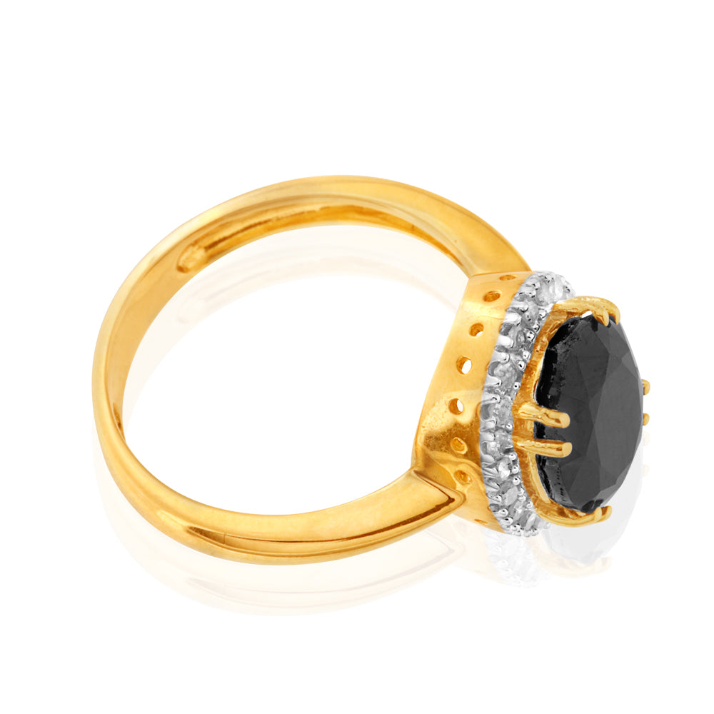 9ct Yellow Gold Ring with 8X10mm Oval Cut Natural Sapphire and Diamonds