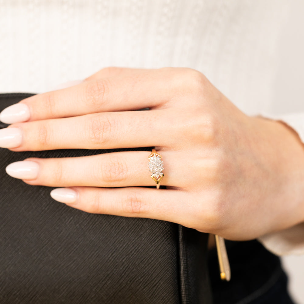 Stunning 1/4 Carat Diamond Cluster Engagement Ring Crafted in 9ct Yellow Gold