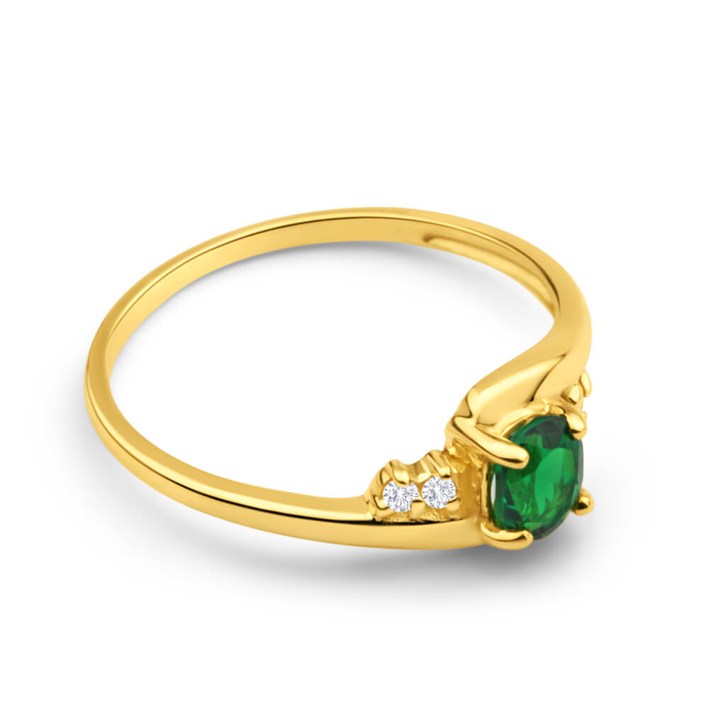 Exquisite 9ct Yellow Gold Ring with Created Emerald and Four Cubic Zirconias