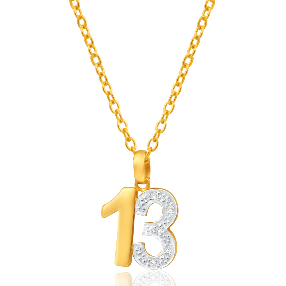 9 Carat Yellow Gold Diamond-Embedded Number 13 Pendant for a Stunning Jewelry Piece