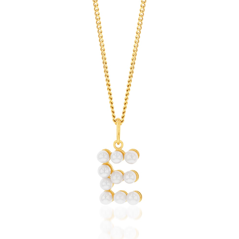 9ct Yellow Gold Mini Freshwater Pearl Initial E Pendant for Everyday Elegance