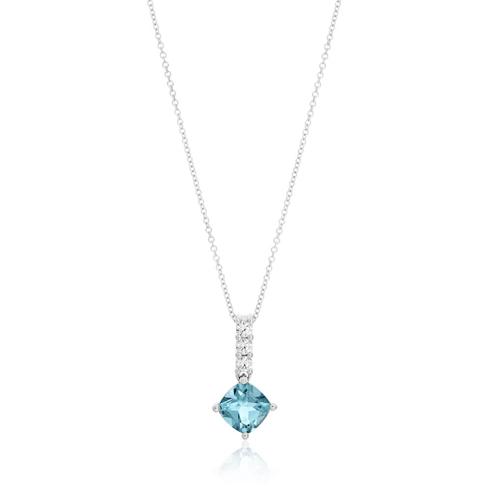 Exquisite 9-carat White Gold Blue Topaz and Cubic Zirconia Pendant with a 45-centimeter Chain for Necklace Lovers