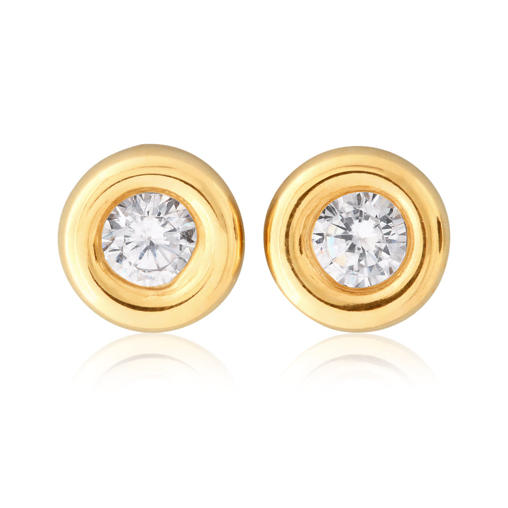 Gorgeous 9ct Yellow Gold 3mm Zirconia Stud Earrings with Double Bezel Setting