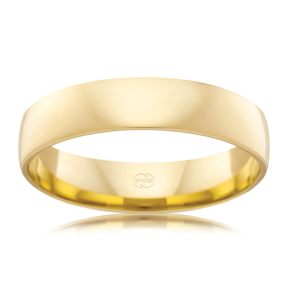 9ct Yellow Gold 5mm Classic Barrel Shaped Comfort Fit Ring in Size Z