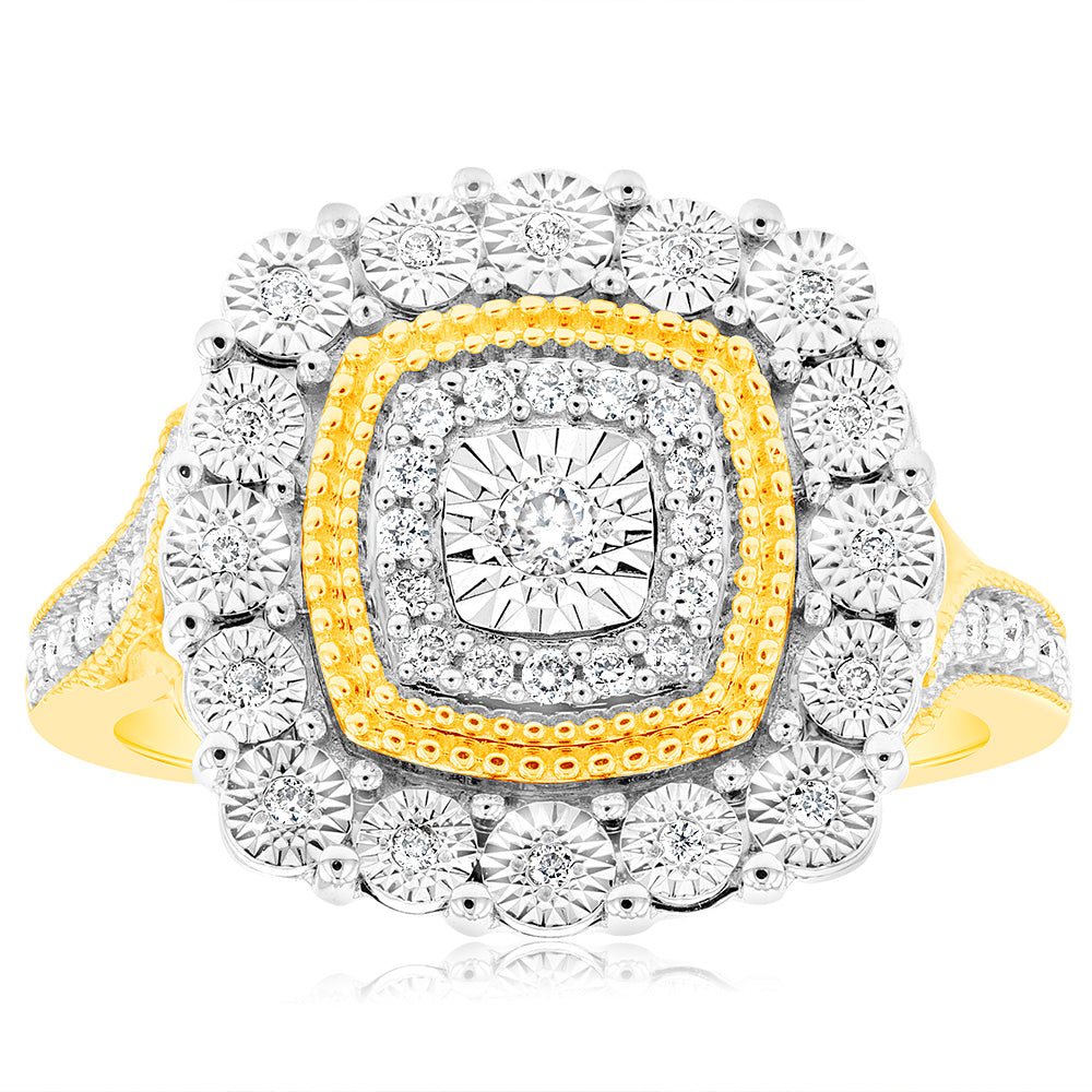 Exquisite 9ct Yellow Gold Dress Ring with 1/6 Carat Diamonds