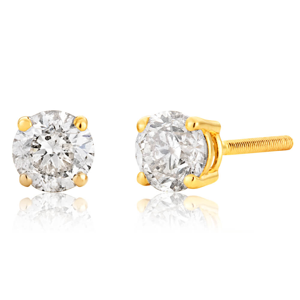 Exquisite 14 Carat Yellow Gold Stud Earrings Adorned with Approximately 0.50 Carat of Sparkling Diamonds
