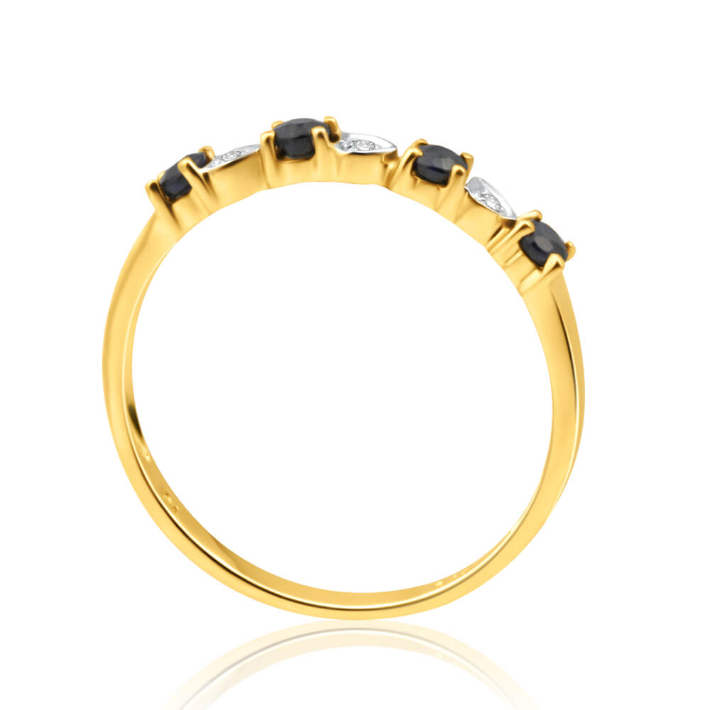 Stunning 9ct Yellow Gold Ring with Natural Black Sapphires and 3 Diamonds
