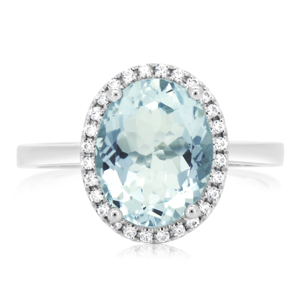 Stunning 9ct White Gold Ring with 2.4 Carat Aquamarine and 28 Cubic Zirconias