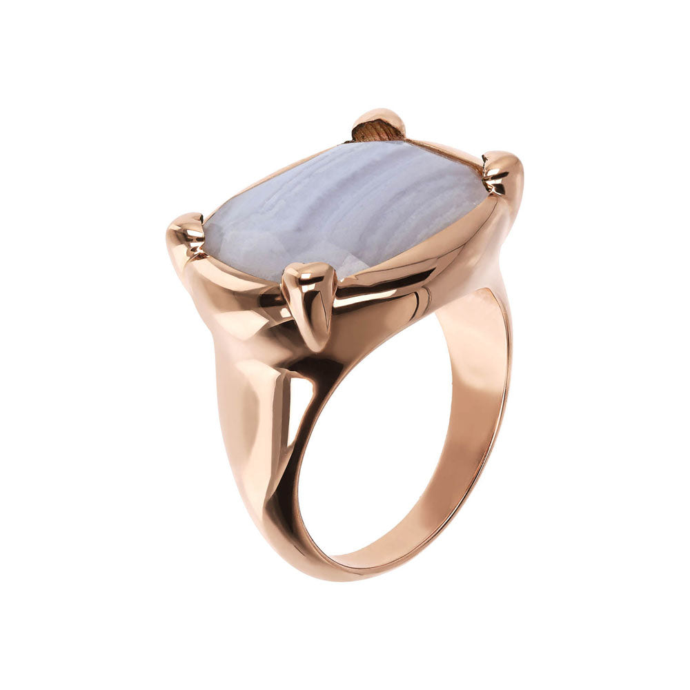Bronzallure Rose Gold Plated Blue Lace Agate Ring - Non - Resizable