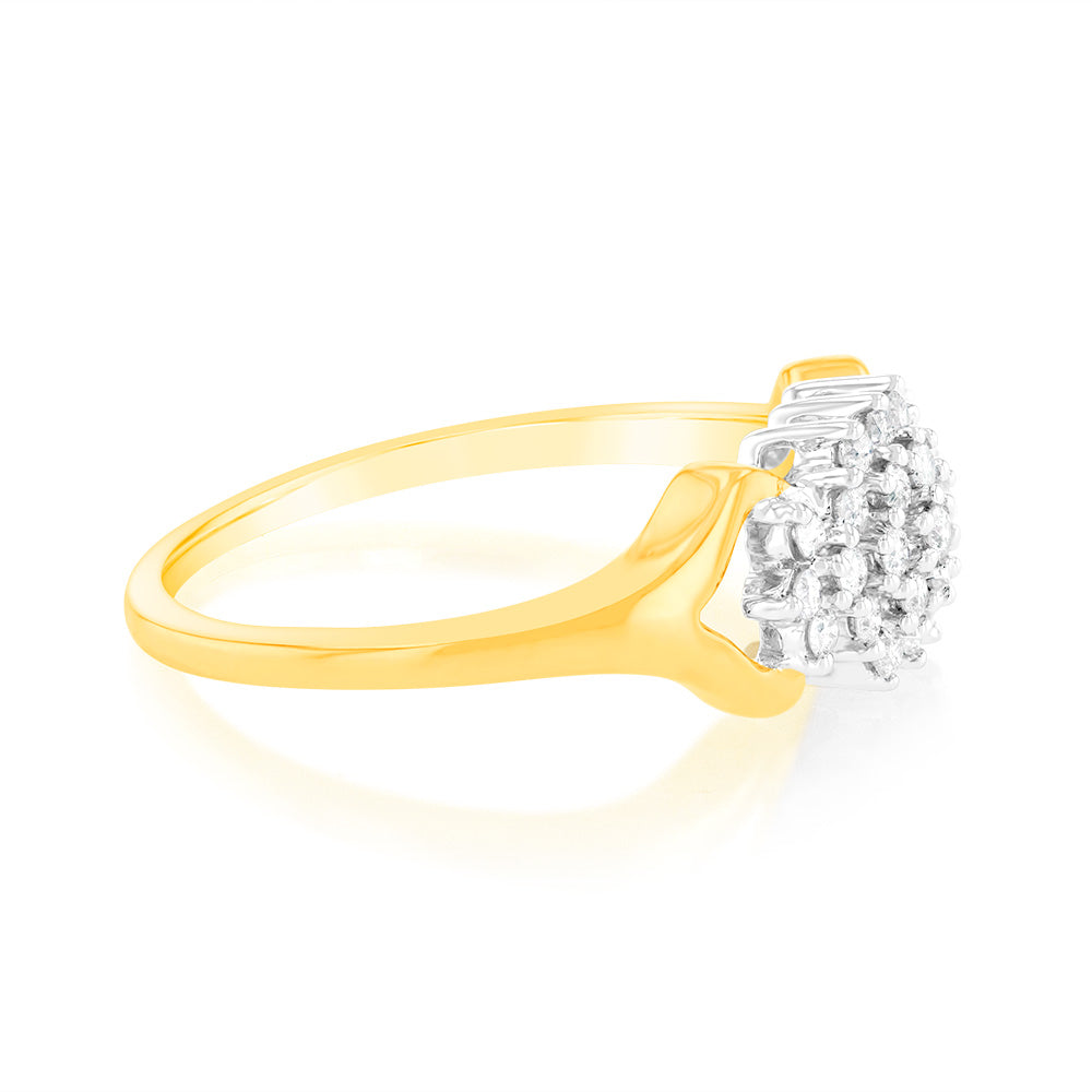 Stunning 1/4 Carat Diamond Cluster Engagement Ring Crafted in 9ct Yellow Gold