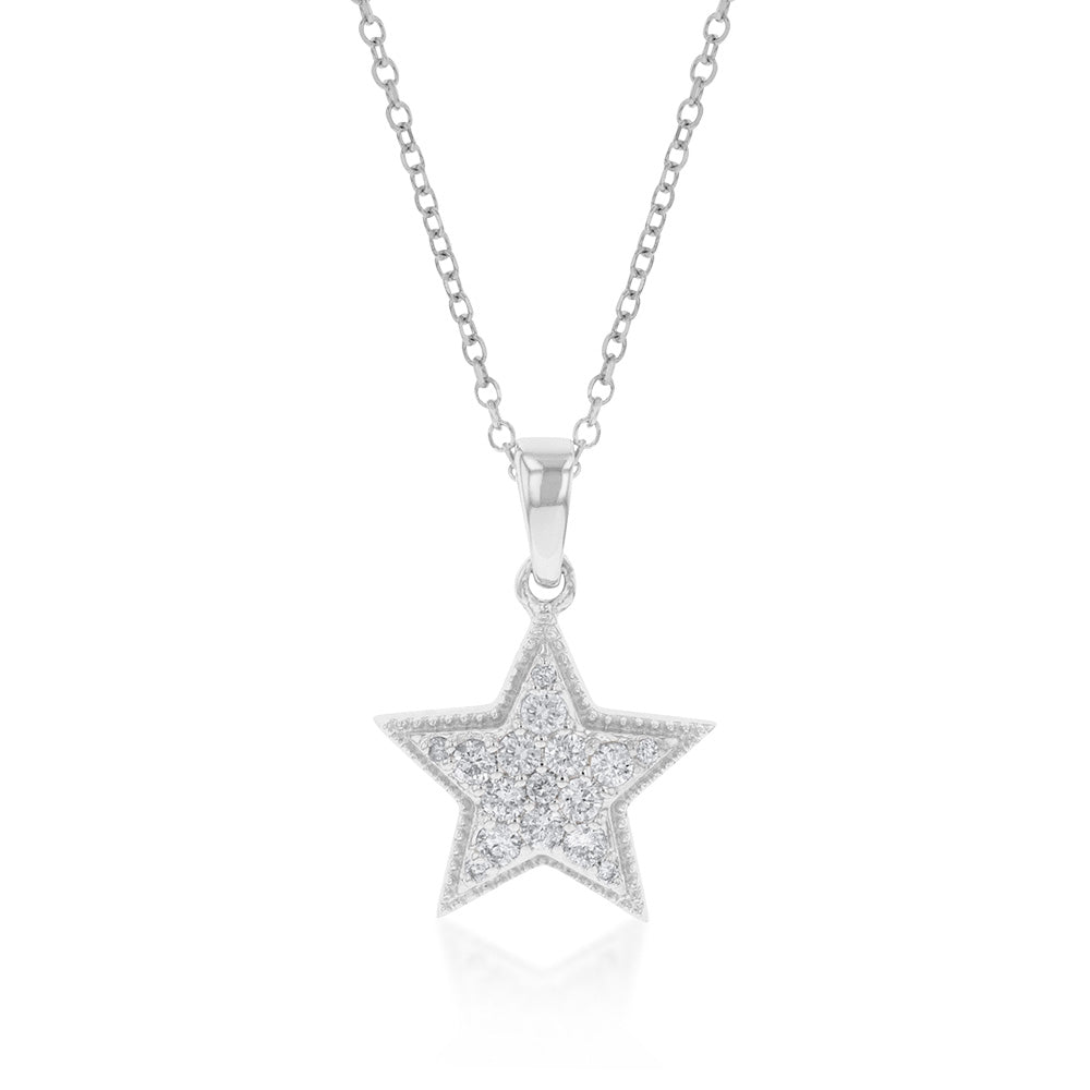 14 Carat White Gold 1/10 Carat Diamond Star Pendant with a 45cm Chain - A Stunning Jewelry Piece