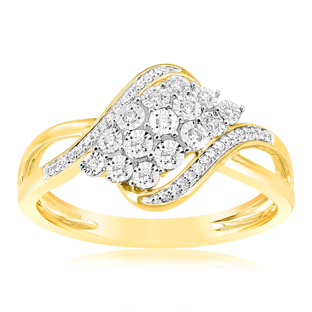 Exquisite 1/10 Carat Diamond Dress Ring Crafted in 9ct Yellow Gold