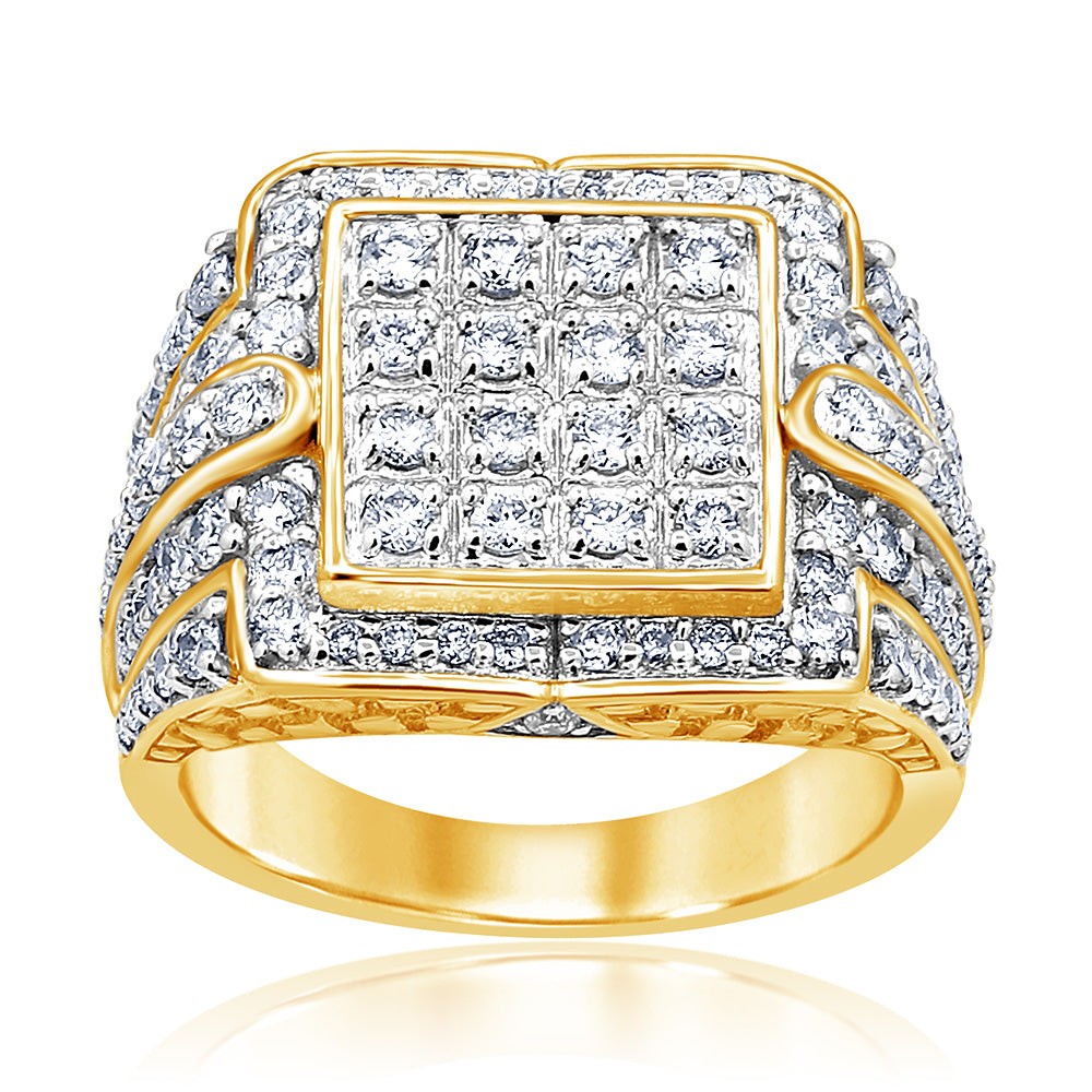 Exquisite 9ct Yellow Gold 2 Carat Diamond Ring for Men