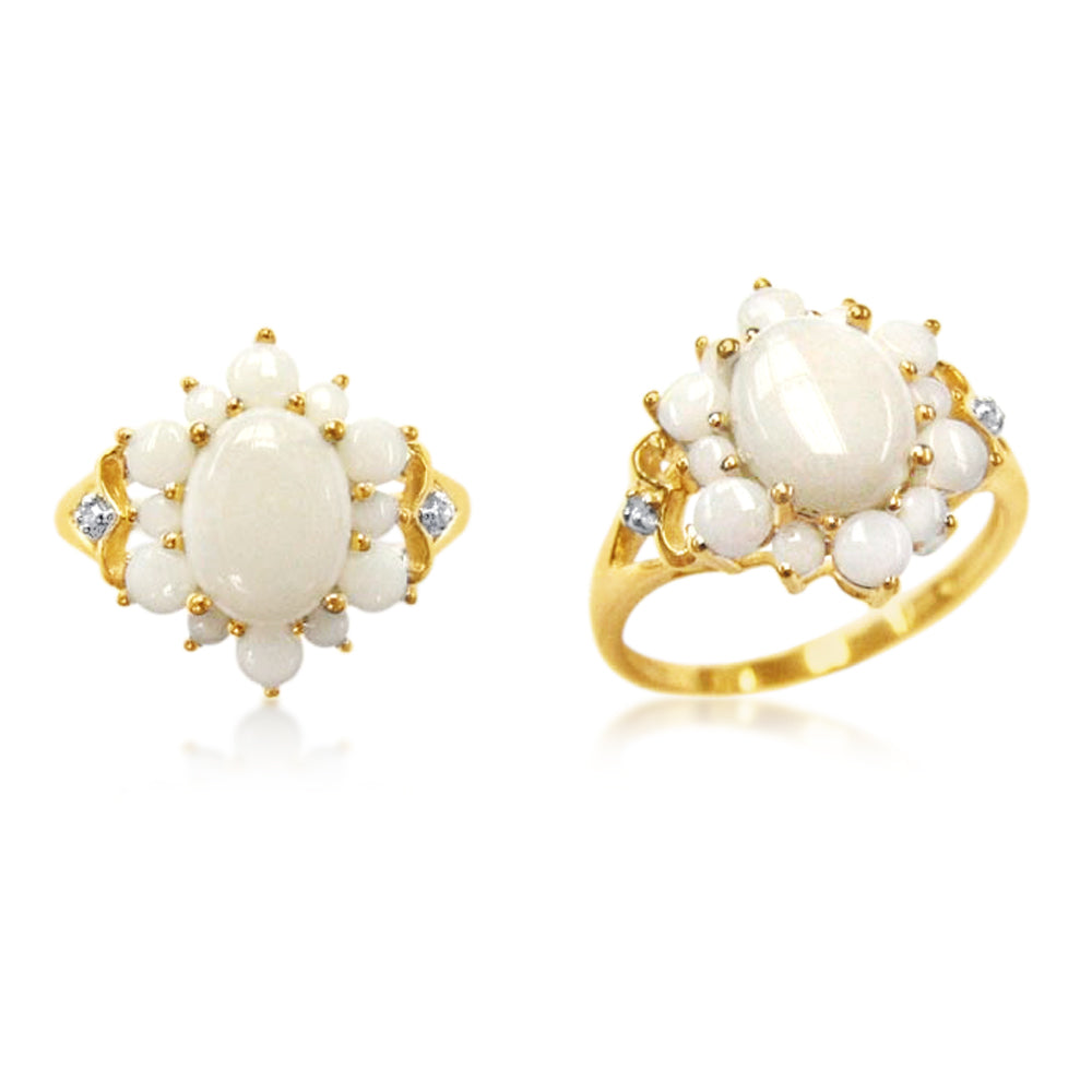 Exquisite 9 - carat Yellow Gold Ring Adorned with 1.58 - carat Opal and Sparkling Diamonds