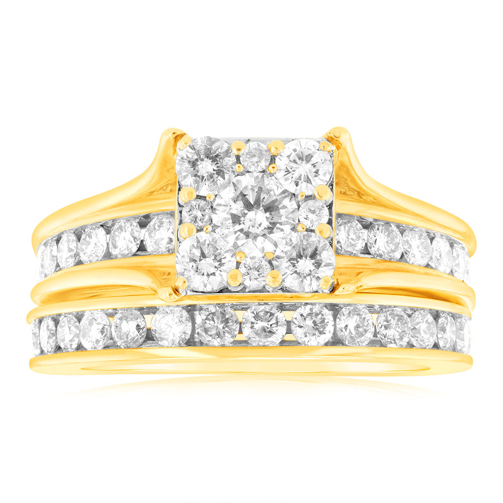 9 Carat Yellow Gold 1.5 Carat Diamond Two - Piece Bridal Ring Set for Engagement and Wedding