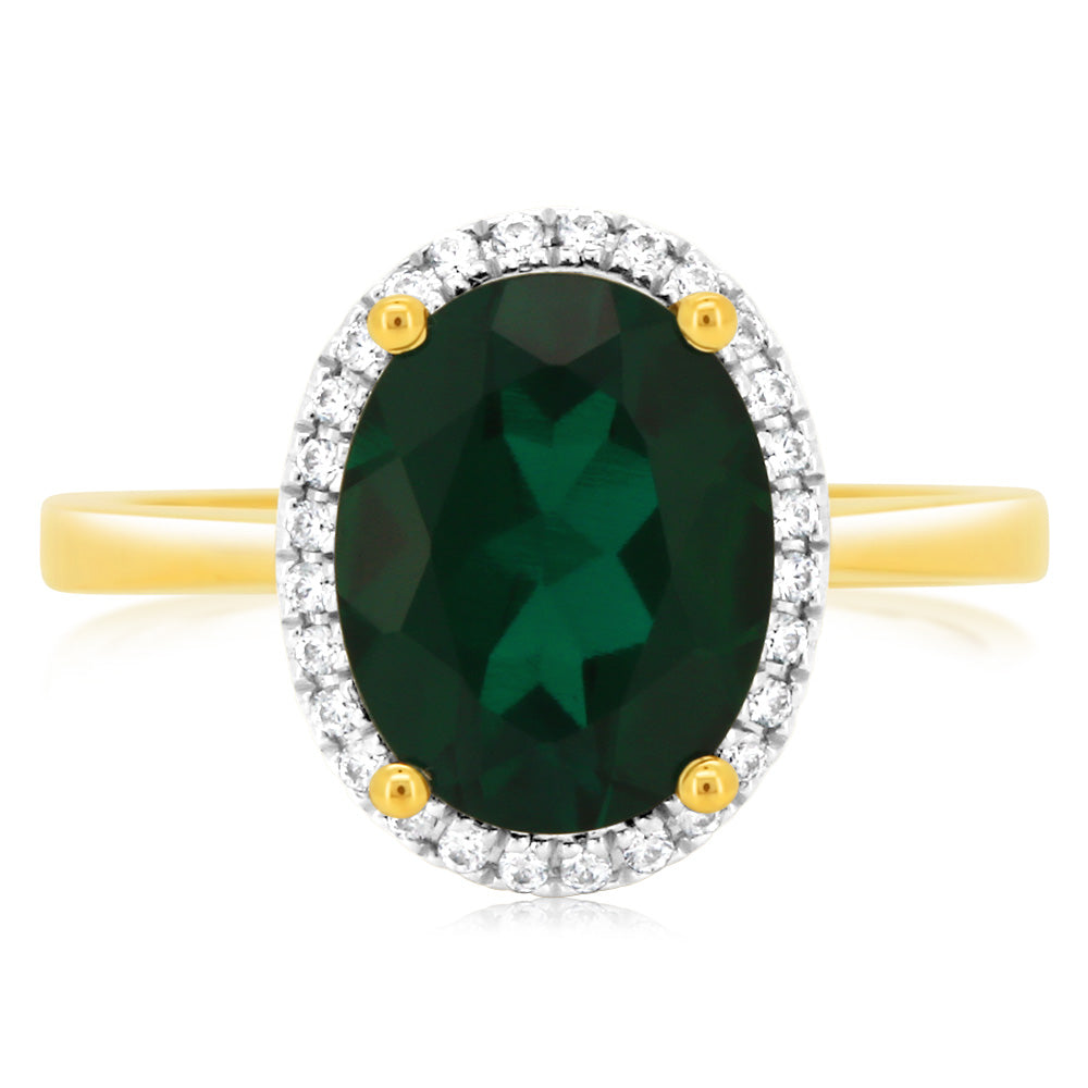 2.9-Carat Created Emerald and 28 Cubic Zirconia 9ct Yellow Gold Ring