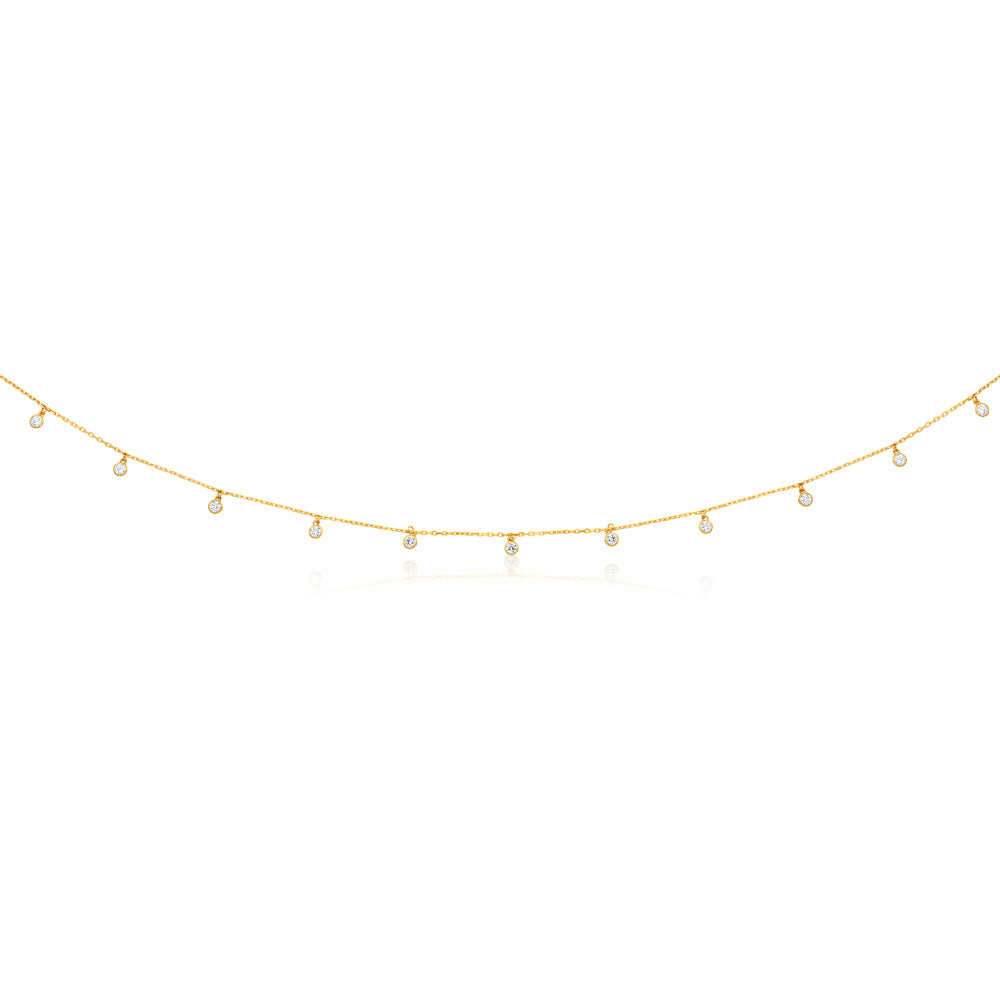 9ct Yellow Gold Chain with 11 Cubic Zirconias, Adjustable 38 - 40cm for Layering