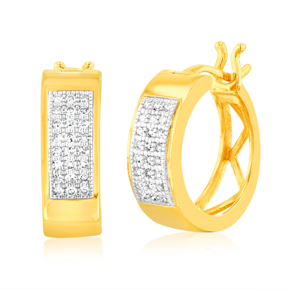 9ct Yellow Gold Hoop Earrings with 1/6 Carat Luminescent Lab - Grown Diamonds
