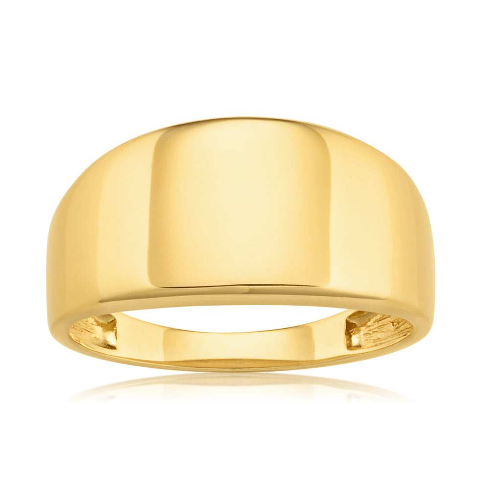 Stunning 9ct Yellow Gold High - Polish Tapered Wide - Band Ring