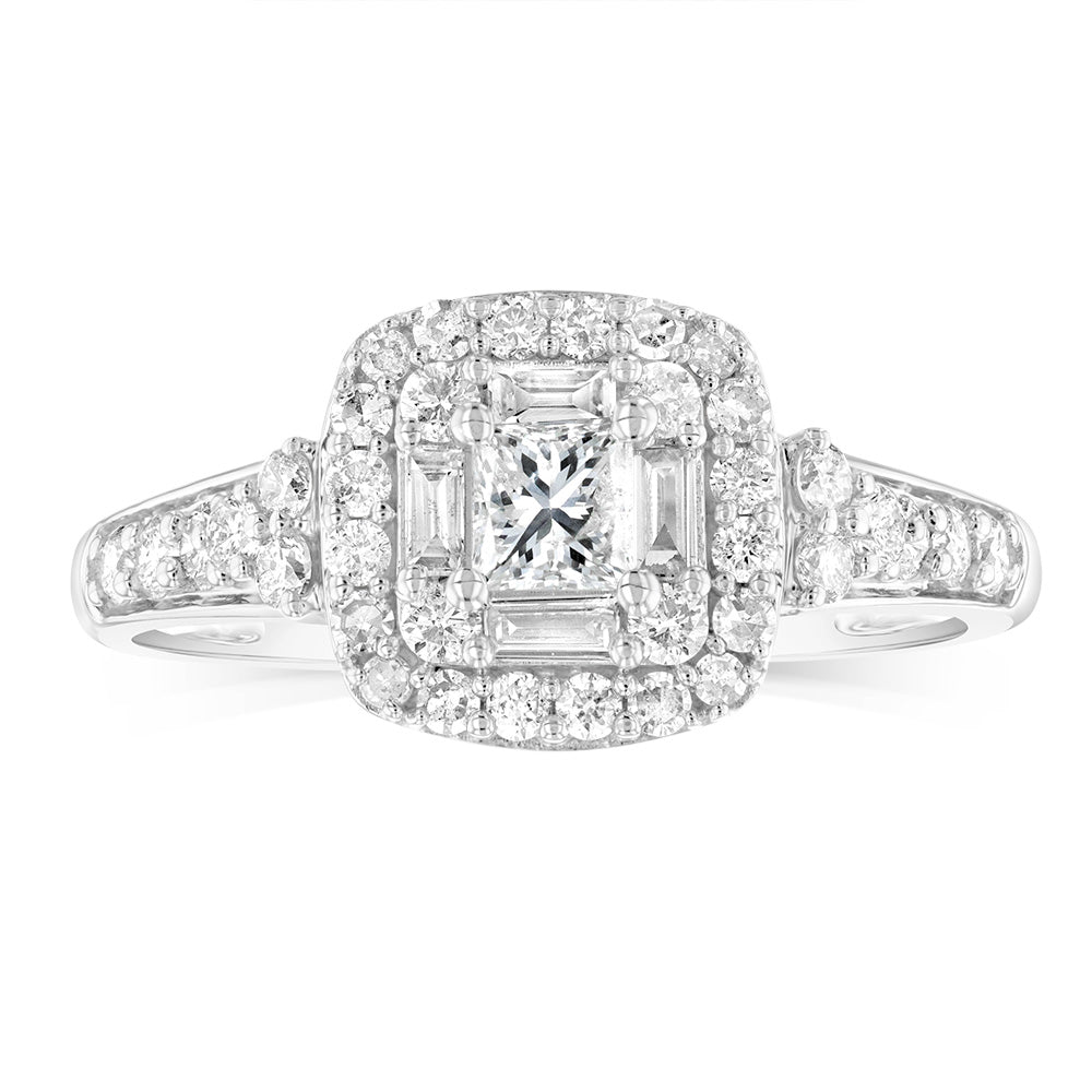 Exquisite 14 - karat White Gold Solitaire Ring with a 0.70 - Carat Diamond Halo