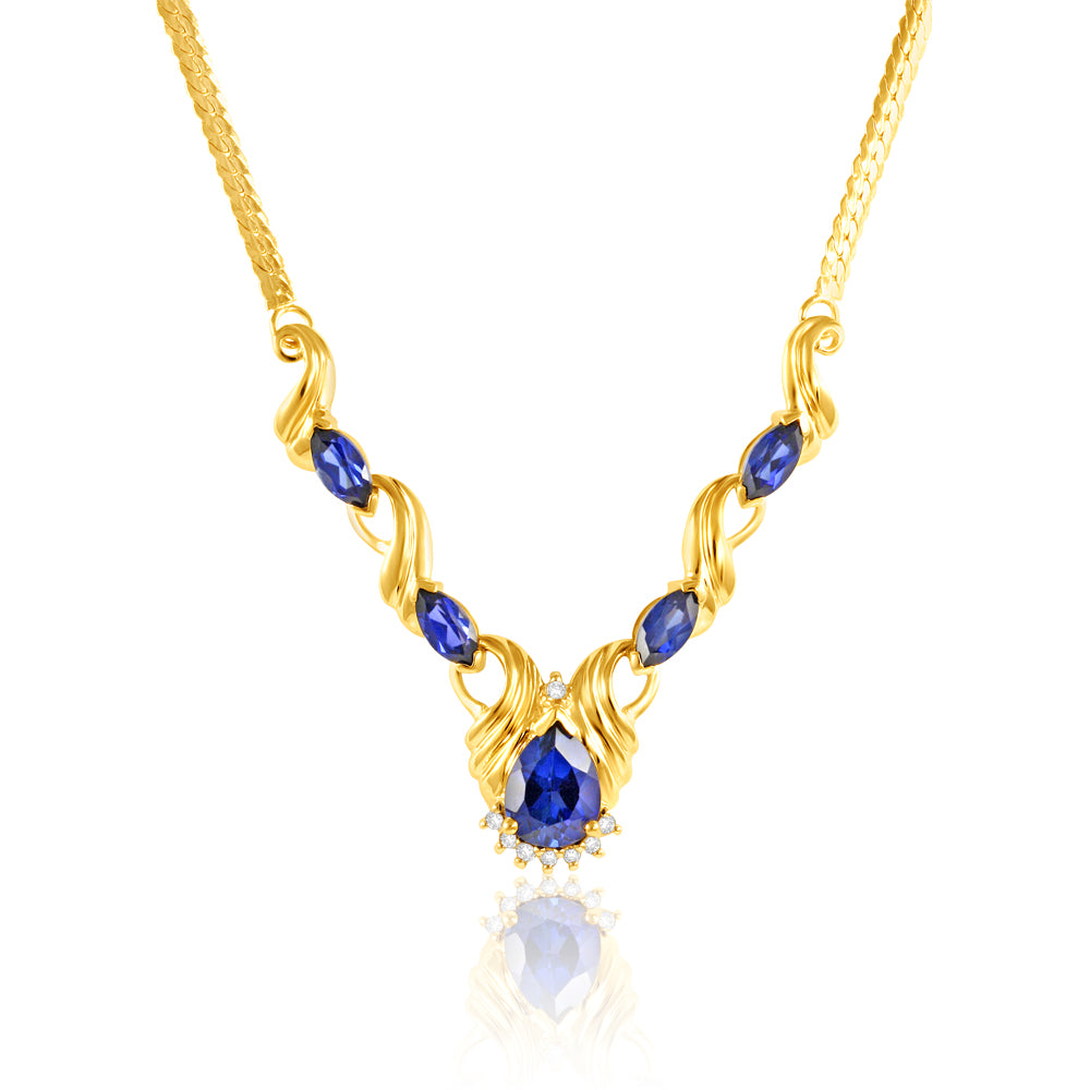 9ct Yellow Gold Chain with Lab - Created Sapphires and Diamonds