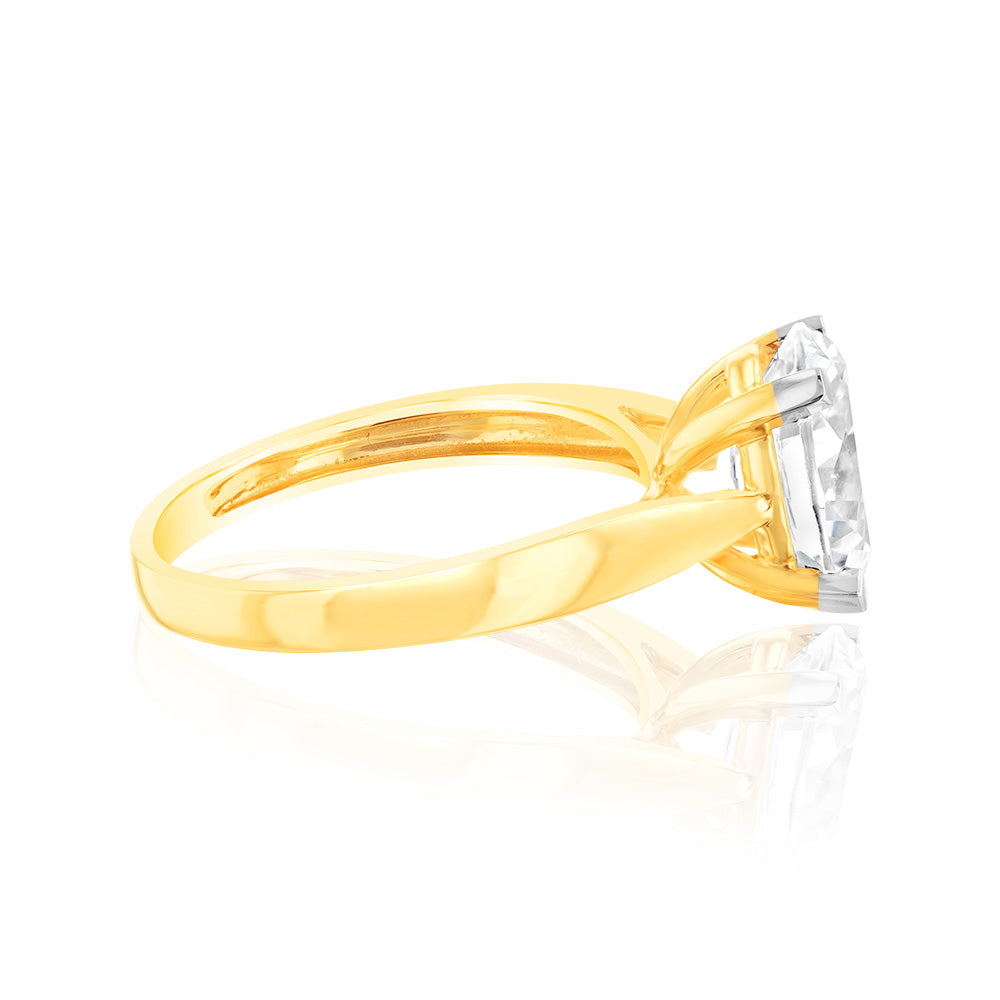 Exquisite 9ct Yellow Gold Solitaire Ring with 2.00ct Diamond - Equivalent 11X9MM Zirconia Gemstone