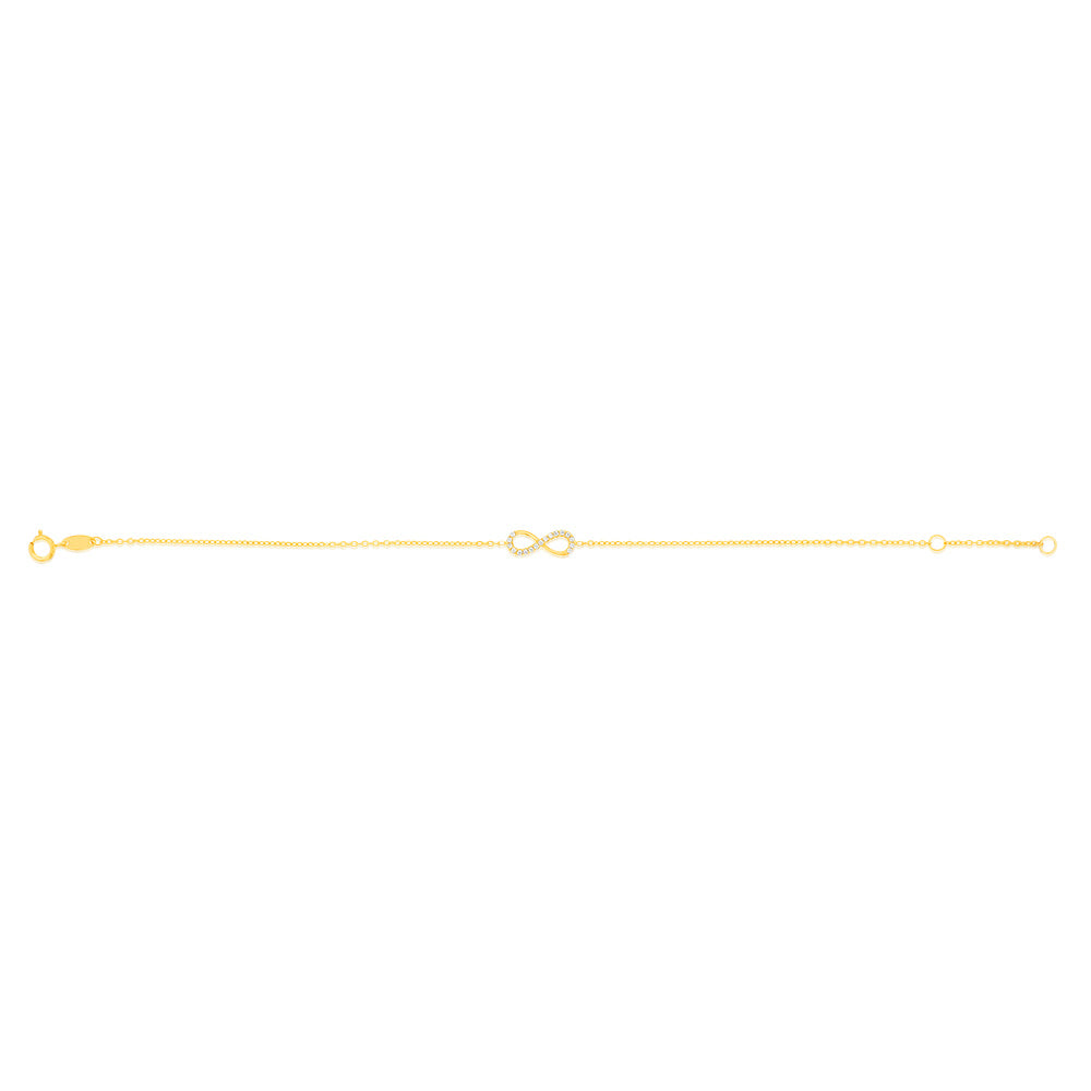 19.10cm 9-carat Yellow Gold Zirconia Infinity Design Bracelet for Women's Jewelry Collection