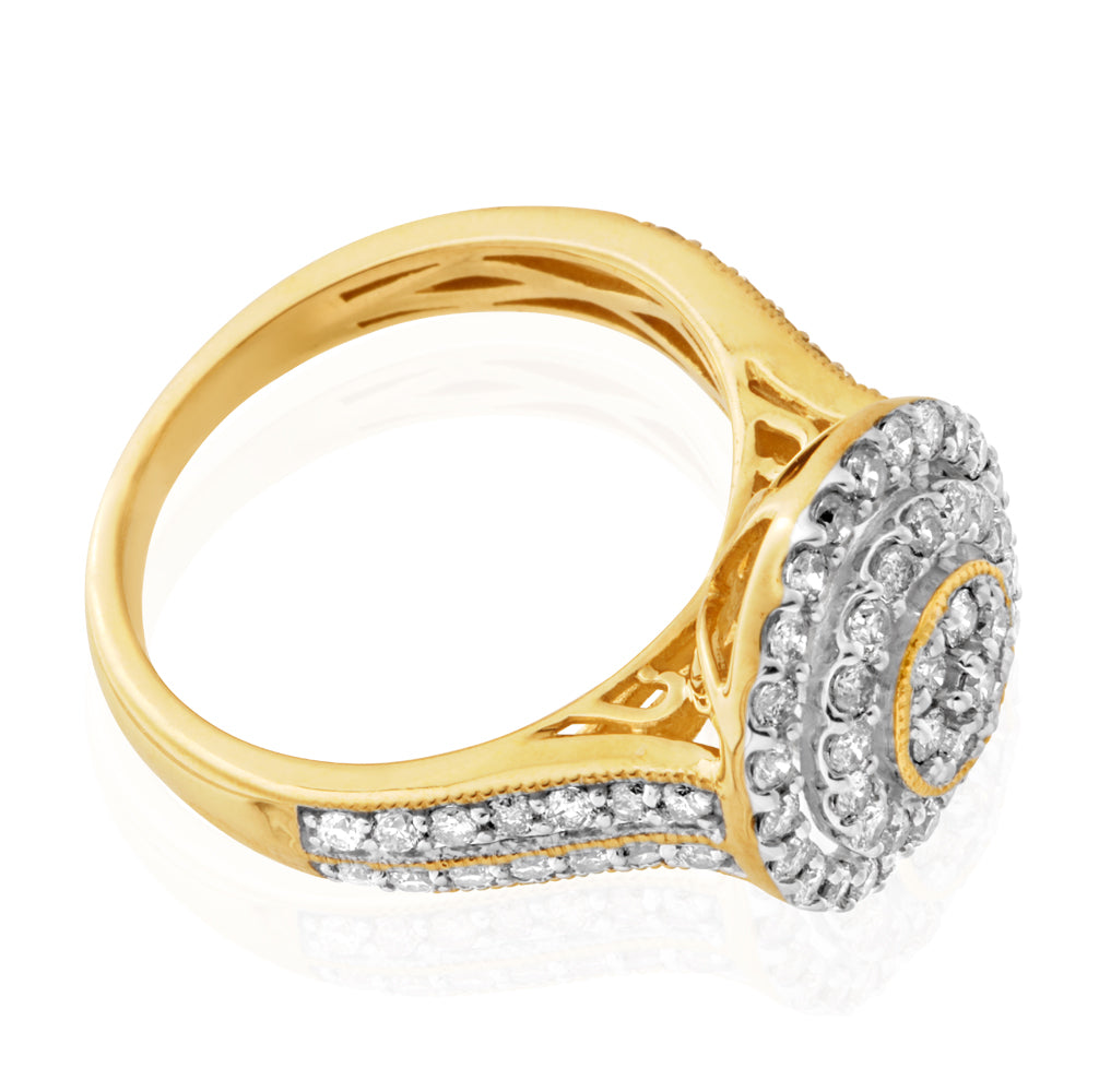 Exquisite 9ct Yellow Gold Dress Ring with 1 Carat of Brilliant Diamonds